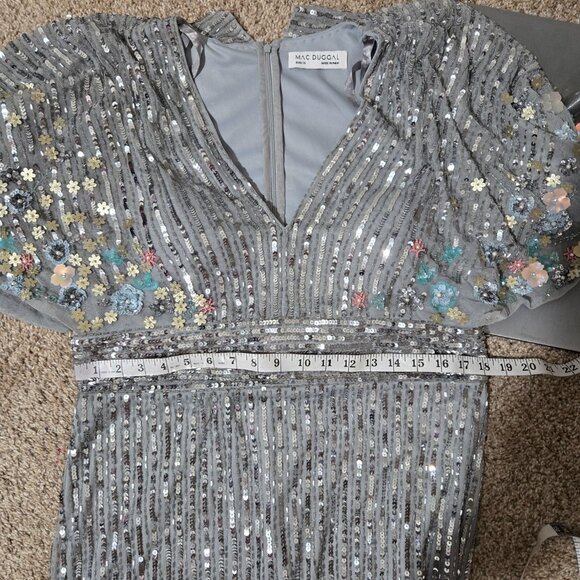 Sz 14 Mac Duggal 5221 Floral Multicolor Sequin Gown with Capelet in Platinum - Picture 9 of 12